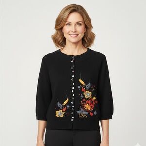 NWT Vintage Women’s Floral Cardigan Sweater Cashmere Wool Asian Inspired Granola